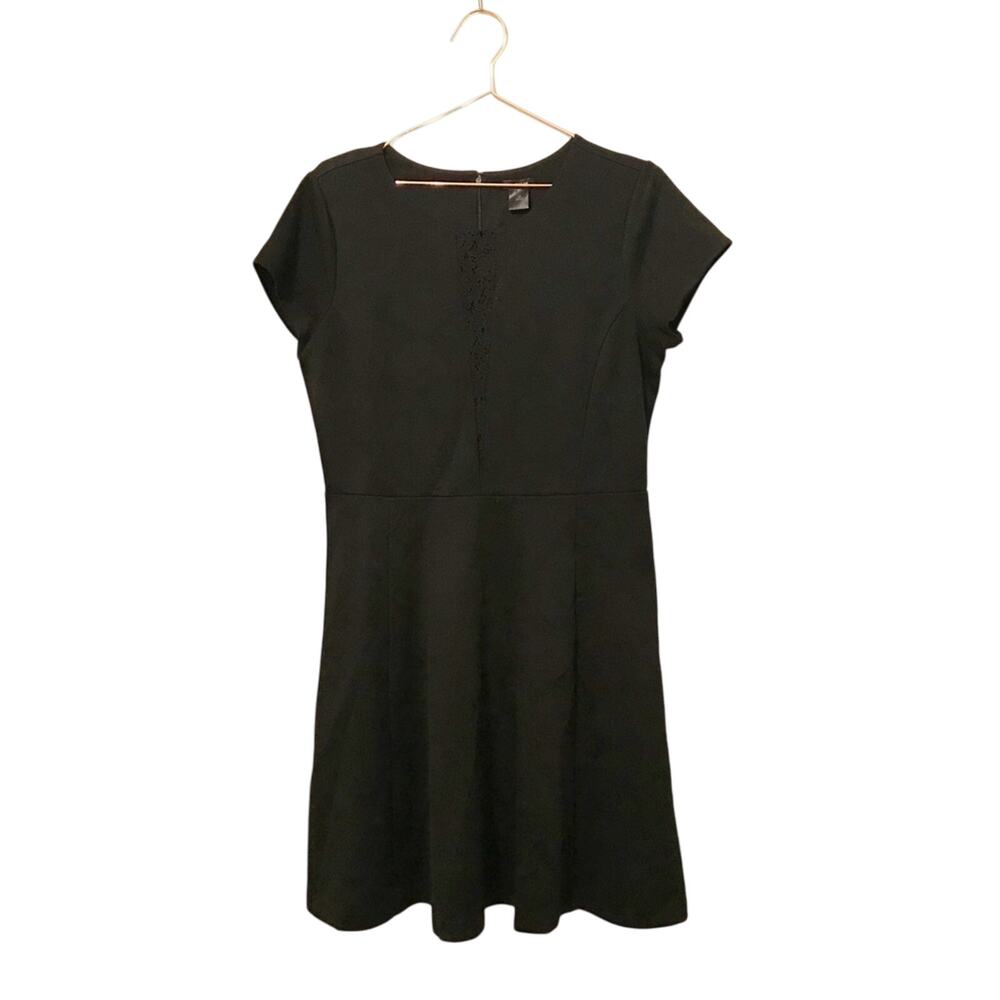 Ann Taylor factory a line black short sleeved dress with lace lined detail 10